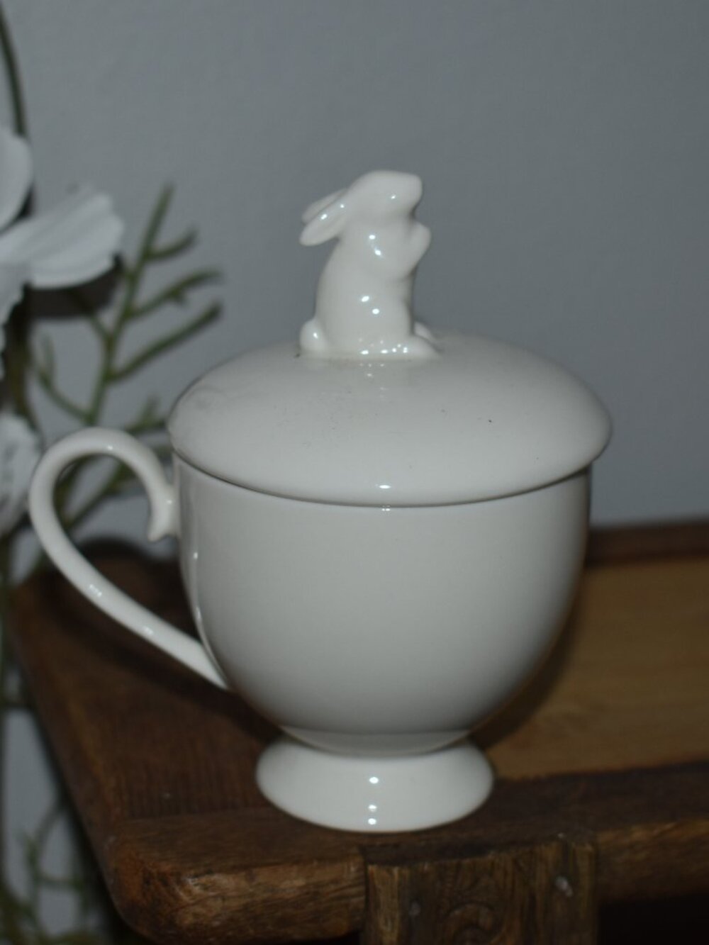 Vintage Cottage White Porcelain Bunny Rabbit Lid Mini Teacup